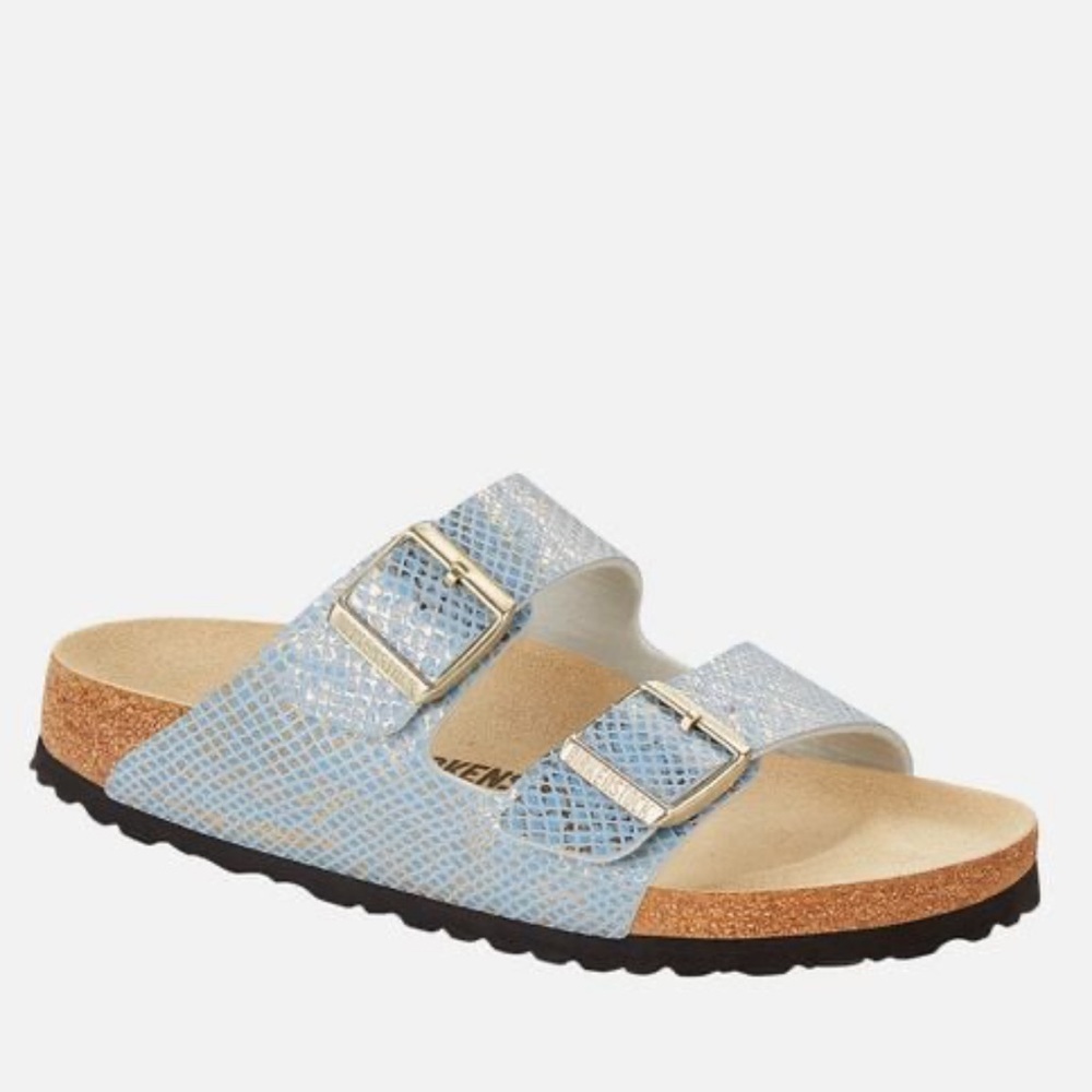 BIRKENSTOCK Arizona Slim Fit Shiny Python Dusty Blue Double Strap Sandals